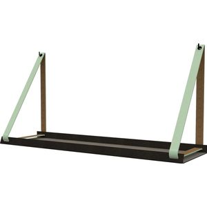 Handles and more -  Stalen wandplank zwart 98cm + leren plankdragers Mint