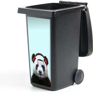 Container sticker Panda - Koptelefoon - Dier - Muzieknoten - Rood - 44x98 cm - Kliko sticker
