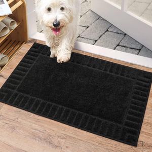 Deurmat voor binnen, wasbaar, TPR-antislip, deurmat, vuilvangmat voor huisdeur, super absorberende voetmat, tapijt voor ingang, huisdieren en honden, zwart, 50 x 80 cm