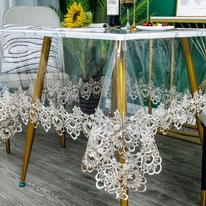 kunststof rechthoekig tafelkleed, waterdicht vinyl pvc-tafelkleed, geborduurde kantrand, transparante tafelhoes voor keuken buiten en binnen, 150 x 240 cm, bloemen1