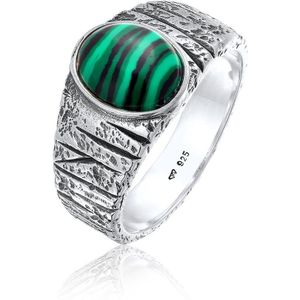 KUZZOI Heren Ring Heren Zegel Ovaal met Malachiet Groen in 925 Sterling Zilver