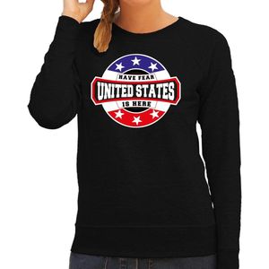 Have fear United States is here sweater met sterren embleem in de kleuren van de Amerikaanse vlag - zwart - dames - Amerika supporter / Amerikaans elftal fan trui / EK / WK / kleding XL