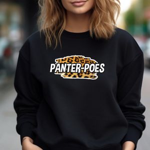 Dames sweater panter-poes- Maat XXL- Kleur zwart. Warme trui- Kou-Cadeau tip.