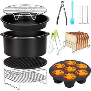 Accessoires Voor Luchtfriteuse Set 8 Inch 10 Stks, Airfryers Groter Dan 4,0 L,Extra Gift 4 Stks Barbecue Naald（Black 10 PCS）