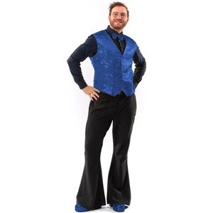 Original Replicas - Glitter & Glamour Kostuum - Paillettenvest Met Strik Blue Monday Man - Blauw - Large - Kerst - Verkleedkleding