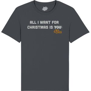 All i want for Christmas is beer - Foute Kersttrui Kerstcadeau - Dames / Heren / Unisex Kleding - Grappige Kerst Outfit - Glitter Look - T-Shirt - Unisex - Mouse Grijs - Maat XL