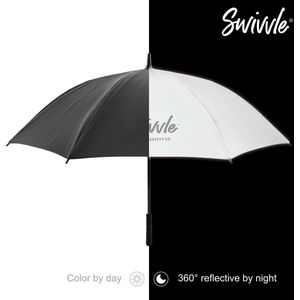 Swivvle® reflecterende paraplu opvouwbaar - Stormparaplu enorm zichtbaar in het donker – 360° reflector panelen dubbele laag - Hoge kwaliteit - Mat zwart - Ø 105 cm - Luxe grip - Model Phyto