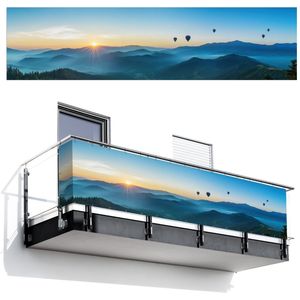 Balkonscherm 500x130 cm - Balkonposter Luchtballonnen - Bergen - Zonsopgang - Landschap - Balkon scherm decoratie - Balkonschermen - Balkondoek zonnescherm