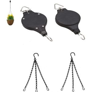 Plantenhanger zwarte hangende mand ketting intrekbare katrol-hanger verstelbare telescopische haak voor tuin opknoping mand set.