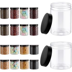 16-delige Set van Opbergdozen 240 ml en 420 ml Luchtdichte Plastic Dozen met Deksel BPA-vrij Transparante Container Plastic Opbergpotten Rond voor Kruiden Granen Snoep Jam