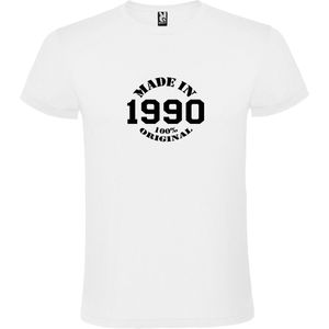 Wit T-Shirt met “Made in 1990 / 100% Original “ Afbeelding Zwart Size XXXL