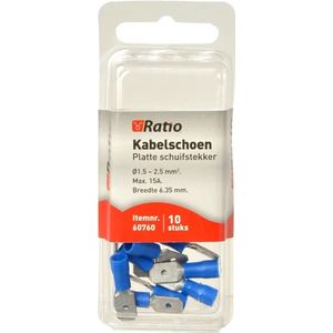 Ratio® Kabelschoen Platte schuifstekker 1,5-2,5mm² - Vlakstekker - Blauw - 10st in blister