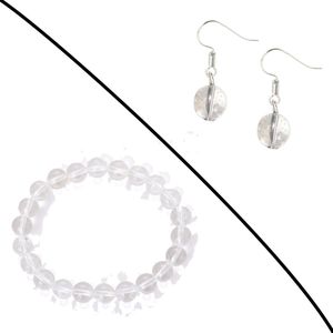 Bixorp Gems Set van Bergkristal Edelstenen Armband & Oorbellen - Kralenarmband / Oorbelletjes Edelsteen - Natuursteen Sieraden Cadeau