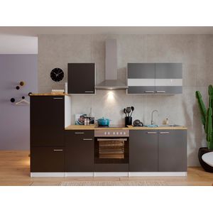Goedkope keuken 270  cm - complete keuken met apparatuur Malia  - Wit/Grijs - soft close - keramische kookplaat  - afzuigkap - oven  - spoelbak