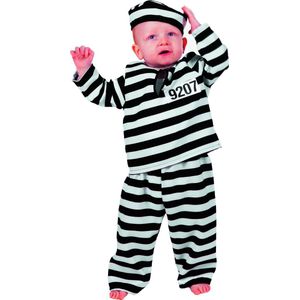 Wilbers & Wilbers - Boef Kostuum - Zwart Wit Gestreept Baby Boefje Kind Kostuum - Zwart - Maat 80 - Carnavalskleding - Verkleedkleding