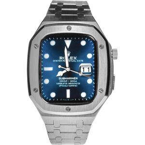 SOMAN Serafino - Luxe Apple Watch Case / Stalen Bandje - Zilver - 44MM - Cadeau voor man