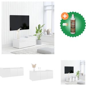 vidaXL Tv-meubel 80x34x30 cm spaanplaat hoogglans wit - Kast - Inclusief Houtreiniger en verfrisser