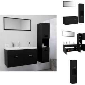 vidaXL badkamermeubelset - zwart - 90 x 38.5 x 46 cm - met wastafelkast - hoge kast en spiegel - Badkamerkast