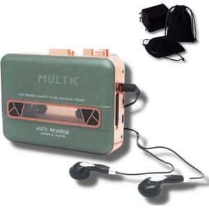 MULTIC Cassette Speler - Klassieke Retro Walkman Tape Cassette Recorder - Automatisch Terugspelen - Inclusief Draagtas & Oortjes