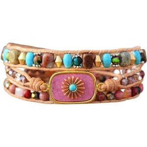 Marama - wikkelarmband Golden Sun Roze - dames armband - Rhodoniet - 50 cm - cadeautje voor haar