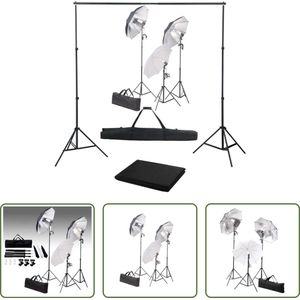 The Living Store Fotostudioset - Daglichtlampen 5500K - 3x100W - 24W - 230cm Statief - 3 paraplus - Inklapbaar framesysteem - 300x300cm katoenen achtergrond - Zwart