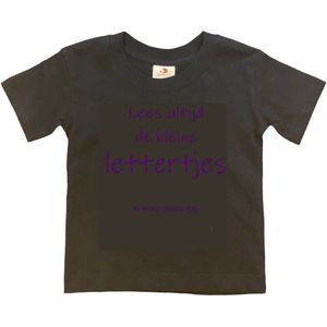 Shirt Aankondiging zwangerschap ""Lees altijd de kleine lettertjes (ik word grote zus)"" | korte mouw | Zwart/lila | maat 134/140 zwangerschap aankondiging bekendmaking Baby big bro Sis Sister