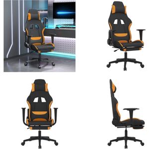 vidaXL Massage gamestoel met voetensteun stof zwart en oranje - Gamingstoel - Gamingstoelen - Televisiestoel - Racingstoel