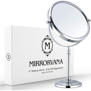 Mirrorvana 10x Vergroting Cosmetische Spiegel, Make-up Spiegel Dubbelzijdig, Scheerspiegel , Vrijstaand Tafelspiegel, 360 graden draaibaar,Verchroomd (20 cm)