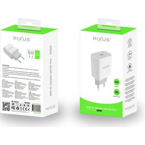 Rixus - Adapter naar USB-C - 20W - snellader voor iphone 12, 13, 14, ipad, samsung, huawei en meer - Wit