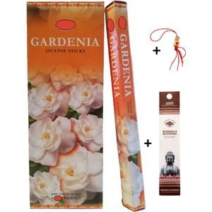 2 Kokers - Wierook - Wierookstokjes - Wierooksticks - Incense sticks - Gardenia - 40 stokjes + 5 mini wierookstokjes + Gelukspoppetje