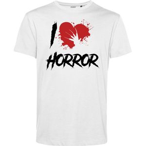 T-shirt kind I Love Horror | Halloween Kostuum Voor Kinderen | Horror Shirt | Gothic Shirt | Wit | maat 128