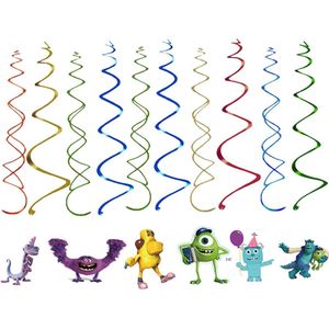 Feestversiering voor Kinderen - Monsters - Verjaardagsversiering -Slingers -Glimmende spiralen en Monsters- elk 18 stuks