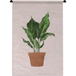 Wandkleed PlantenKerst illustraties - Illustratie van een plant met weelderige bladeren op een roze achtergrond Wandkleed katoen 90x135 cm - Wandtapijt met foto