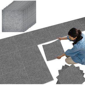 Tapijttegels antislip donkergrijs - 12 stuks 30x30cm - wasbaar en zelfklevend - binneningang thuis en kantoor Tapijttegels