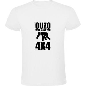 Ouzo will make you 4x4  Heren T-shirt | drank | alcohol | sterke drank | Grieks | Wit
