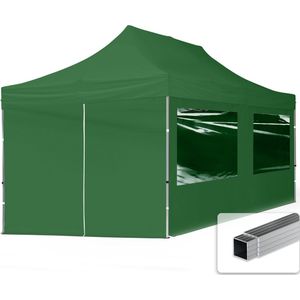 3x6 m Easy Up partytent Vouwpaviljoen, ECONOMY alu 32mm met zijwanden (panorama), donkergroen