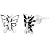 Oorbellen | Oorstekers | Zilveren oorstekers, vlinder met opengewerkte vleugels
