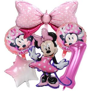 Minnie Mouse Ballonnen Set - Leeftijd: 1 Jaar - Roze Ballonnen - Kinderverjaardag - Feestversiering - Verjaardag Versiering - Mickey & Minnie Mouse - Disney Kinderfeestje - Feestpakket - Roze Verjaardag Ballonnen - MinnieMouse Ballonnen - Roze Ballon
