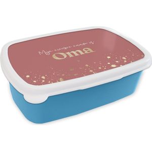 Broodtrommel Blauw - Lunchbox - Brooddoos - 'Mijn nieuwe naam is oma' - Spreuken - Quotes - 18x12x6 cm - Kinderen - Jongen