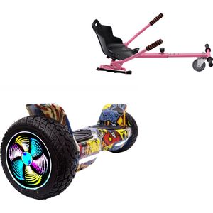 E-Mobility Rentals Hoverboard Met Hoverkart Roze - SUV Graffiti - Standard Afstand - 8.5'' Wielen - Oxboard - 15kmh - Bluetooth Speakers - LED Verlichting - UL2272 Gecertificeerd - Anti lek banden - Cadeau voor Kinderen, Tieners en Volwassenen