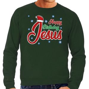 Foute Kersttrui / sweater - Happy Birthday Jesus / Jezus - groen voor heren - kerstkleding / kerst outfit L