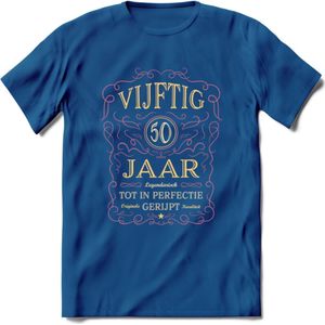 50 Jaar Legendarisch Gerijpt T-Shirt | Oud Roze - Ivoor | Grappig Verjaardag en Feest Cadeau Shirt | Dames - Heren - Unisex | Tshirt Kleding Kado | - Donker Blauw - S