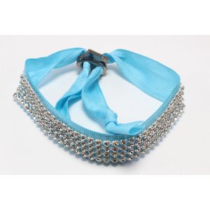 Armband verstelbaar blauw met 4 rijen strass