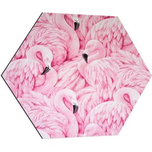WallClassics - Dibond Hexagon - Patroon van Roze Flamingo's - 70x60.9 cm Foto op Hexagon (Met Ophangsysteem)