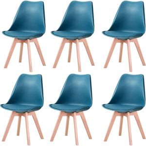 Betaalbare Goederen® Eetkamerstoel - Set van 6 - Groen- Gewatteerde Zitting - Beukenhout Benen - Eetkamerstoelen - Eetkamerstoelen Set Van 6