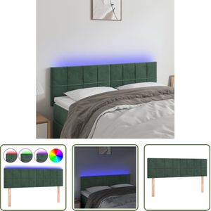 The Living Store Hoofdeind LED-hoofdbord - Donkergroen - 144 x 5 x 78/88 cm - Verstelbare hoogte - Zacht fluweel - Kleurrijke LED-verlichting - Snijdbare LED-strip - Montagehandleiding inbegrepen - 2 LED-strips - The Living Store