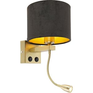 QAZQA brescia combi - Moderne Wandlamp met flexarm voor binnen - 1 lichts - D 210 mm - Zwart Goud - Woonkamer | Slaapkamer | Keuken