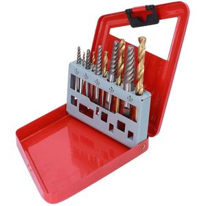 Schroef Extractor Set Pilot Point Twis Boren 5/64in 7/64in 5/32in 1/4in 19/64in Kobalt Linkerhand Beschadigd Bout HSS Boren (rode ijzeren kist) - 10 Stuks