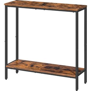 Salontafel Smalle gangtafel met plank 75 x 22 x 75 cm - bijzettafel kleine tentoonstellingstafel - banktafel voor kleine ruimte - ingang hal - donkerbruin-zwart