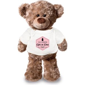 Jullie worden opa en oma roze pluche teddybeer knuffel 24 cm wit t-shirt - Zwangerschap aankondiging dochter - Cadeau gender revea